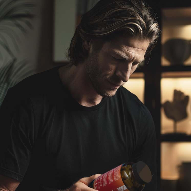 Man reading the Vitality label